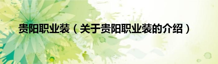 贵阳职业装（关于贵阳职业装的介绍）